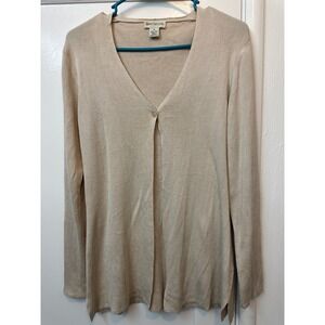 Ann Taylor Womens 100% Silk V-Neck Single Button Cardigan Sweater Beige Medium